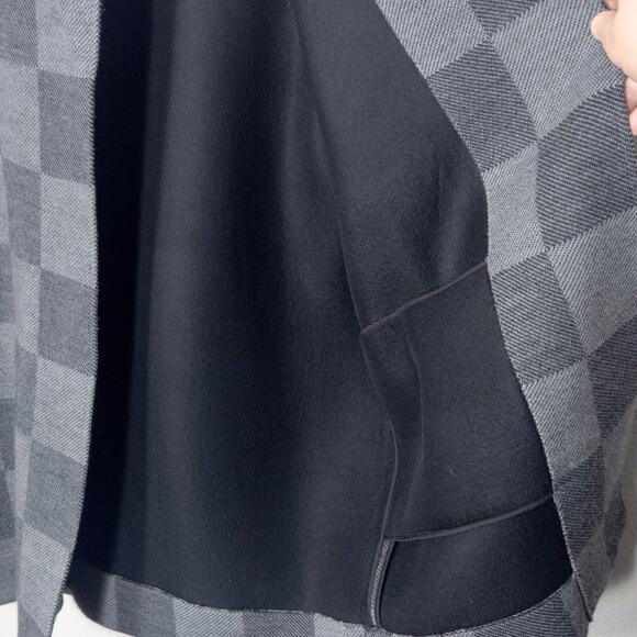 EILEEN FISHER Women’s Coat Gray Check Jacquard Open Front Wool Blend Pockets M - Picture 7 of 12